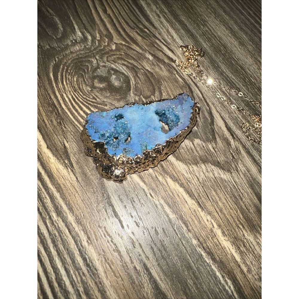 1pc Pendant Necklace Agate Quartz Geode Slice Amethyst Inlaid Gold Plated. New. - Picture 9 of 10